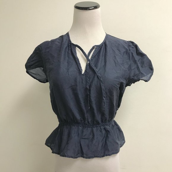 LIly Ashwell Mathilde navy blue short sleeve peasant top S - Picture 1 of 6
